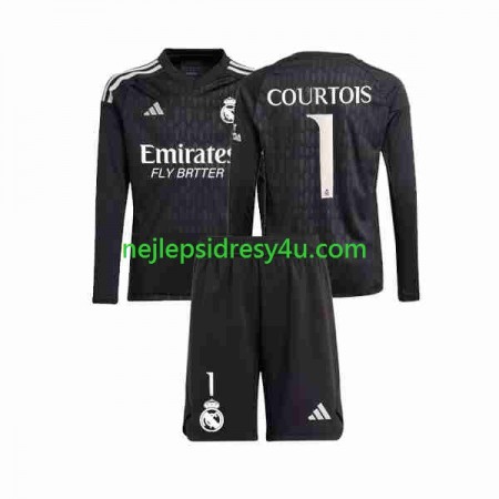 Fotbalový Dres Real Madrid Thibaut Courtois 1 Brankářské Dětské Venkovní 2023/24 Dlouhý Rukáv